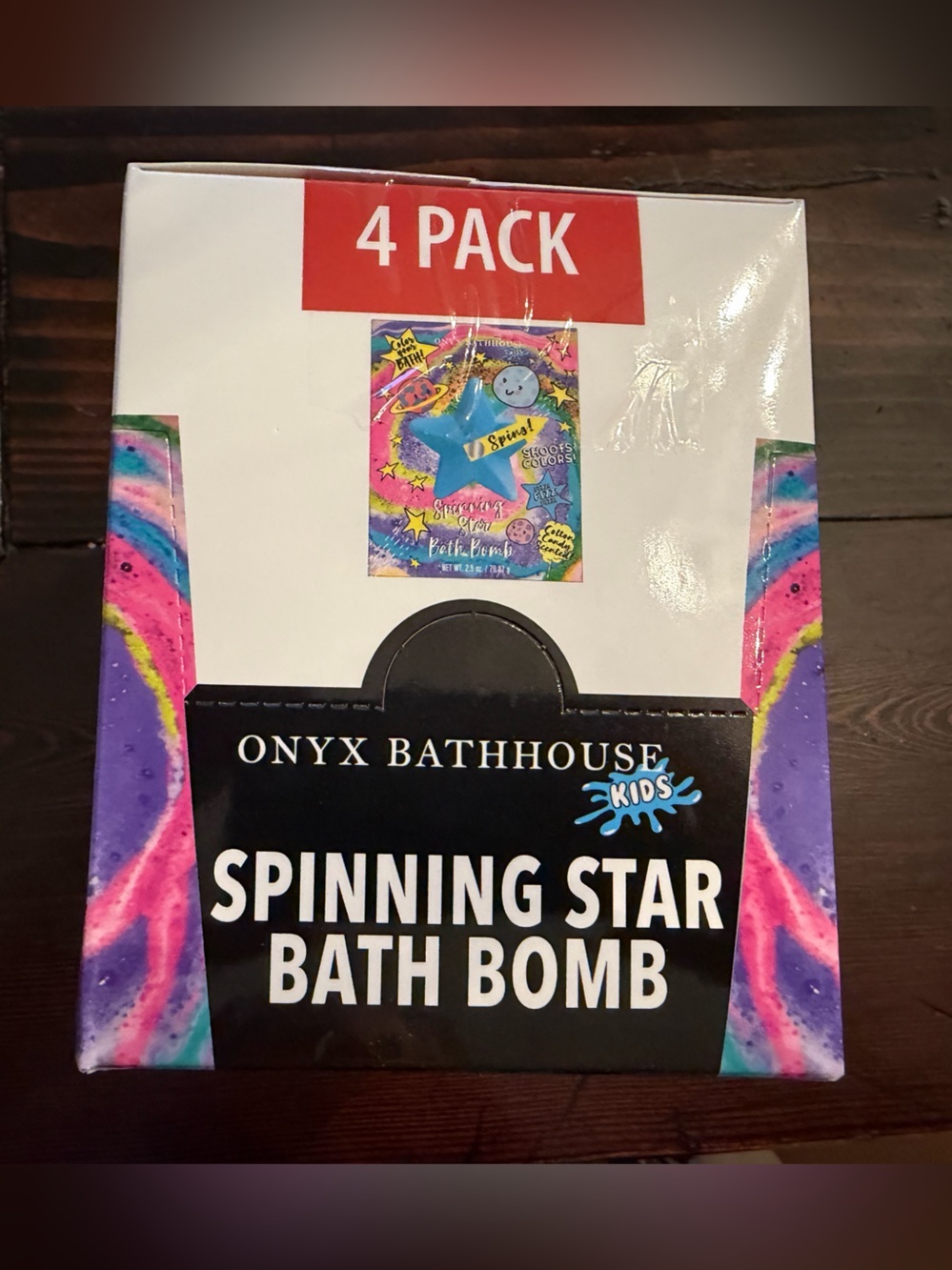 Onyx Bathhouse Spinning Star Bath Bomb Cotton Candy Scent 4 Pack in Display Box - Picture 6 of 8